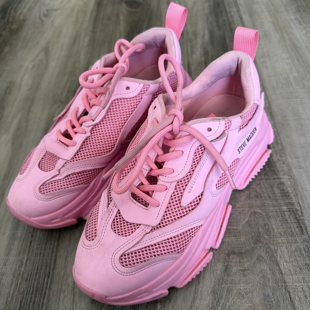 Steve Madden Possession Chunky Sneakers PINK Neon Women's 7M Athletic Shoes Y2K